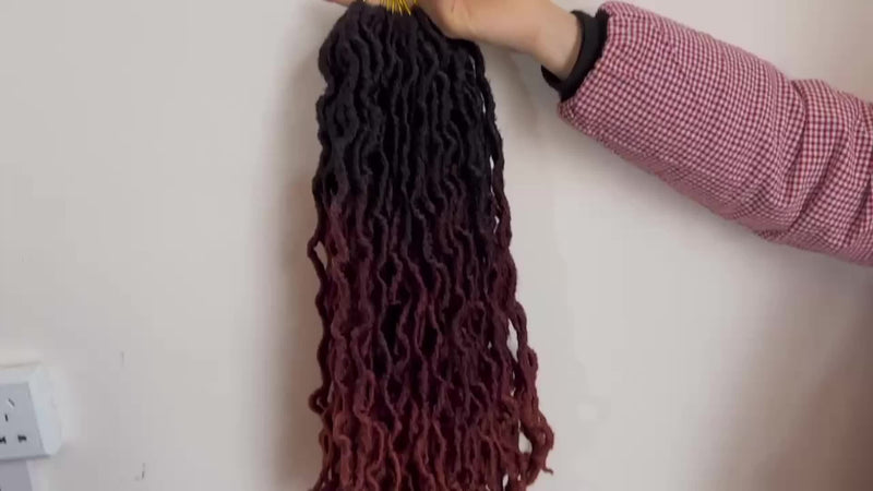 18-Inch Brown Goddess Wavy Faux Locs Crochet Hair Extensions - Natural Looking Synthetic Dreadlocks with Curly Ends, Versatile Styling for All Women, Ethnic Hairstyle Variety|Shoulderlength Locs