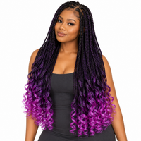 Black with Violet Tips French Curl braiding hair, styled with multiple 150g packs