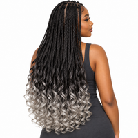 Black with Smoky Gray Tips French Curl braiding hair, styled with multiple 150g packs