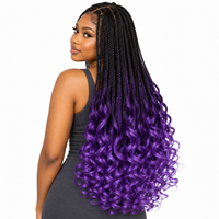 Black–Purple Ombré French Curl braiding hair, styled with multiple 150g packs