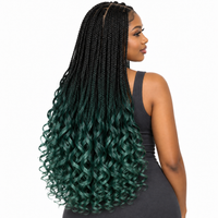 Black–Emerald Ombré French Curl braiding hair, styled with multiple 150g packs