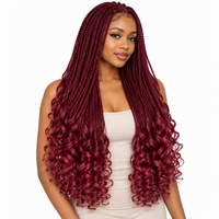 Burgundy French Curl braiding hair, styled with multiple 150g packs