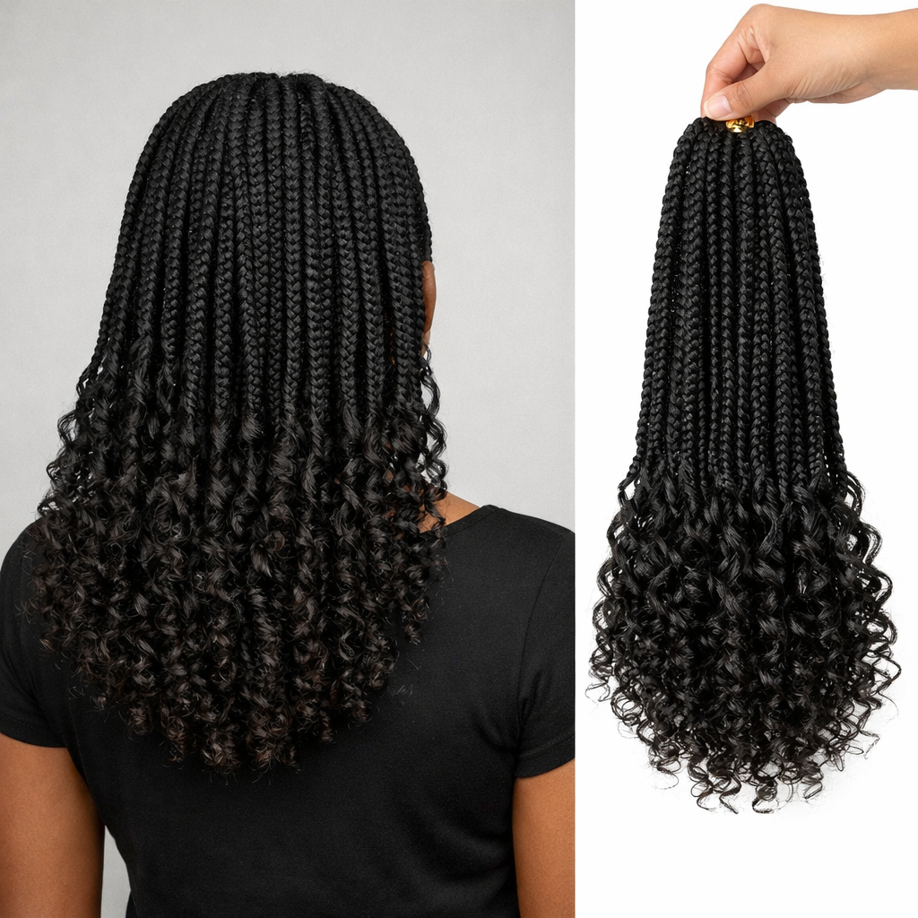 14’’ Synthetic French Curls Crochet Hair Braids Kid-Friendly Ombre Brown to Blonde French Curl Box Braids with Bouncy Curly Ends