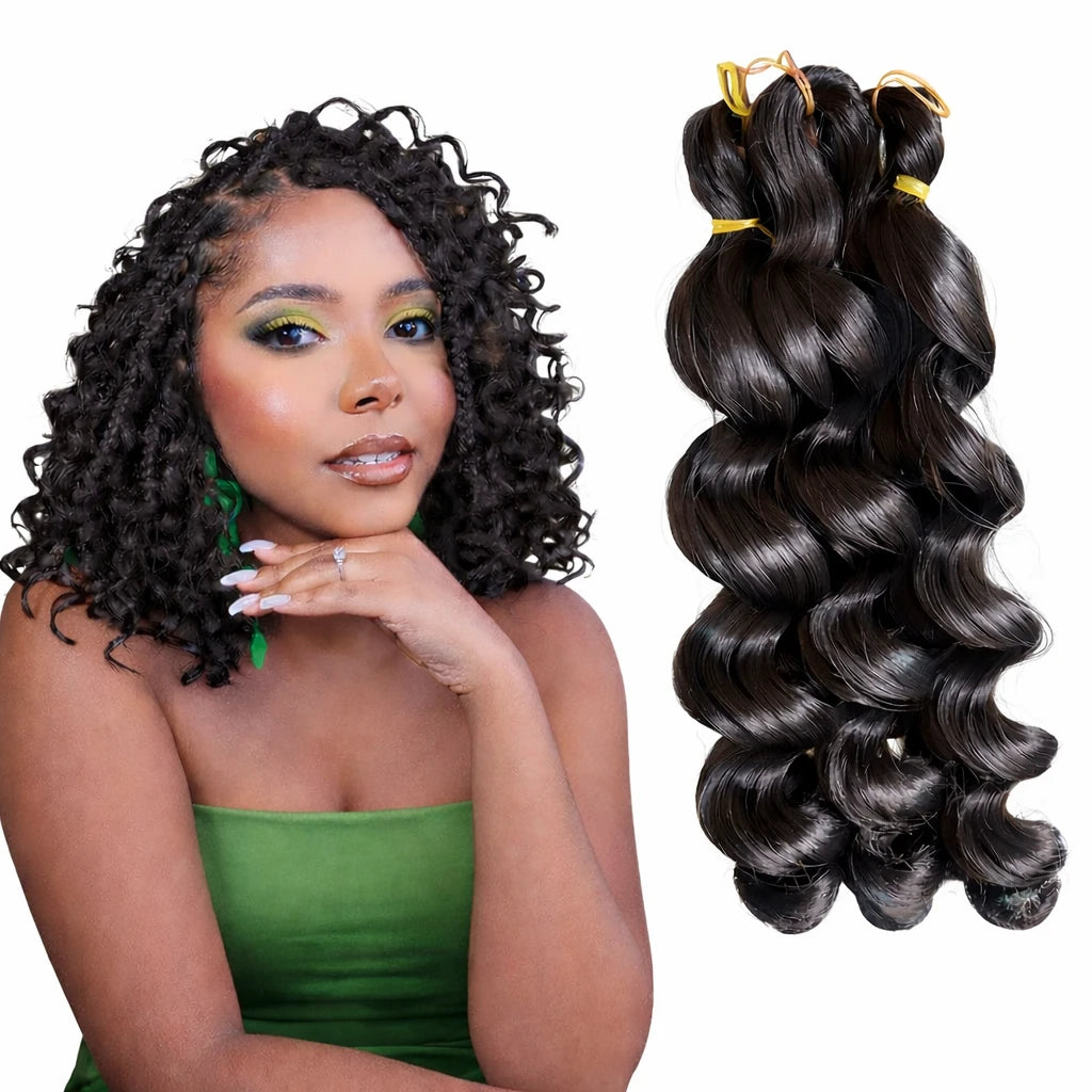 Boho Box Braids Crochet Hair Bob – Black Loose French Curl Synthetic Braids for Women