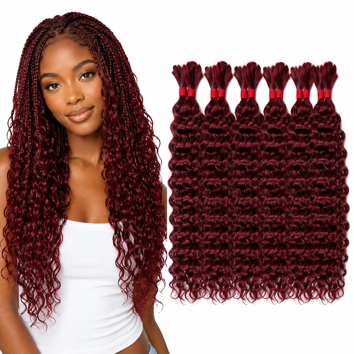 Colored Water Wave Virgin Human Hair Bulk for Boho Braids – No Weft