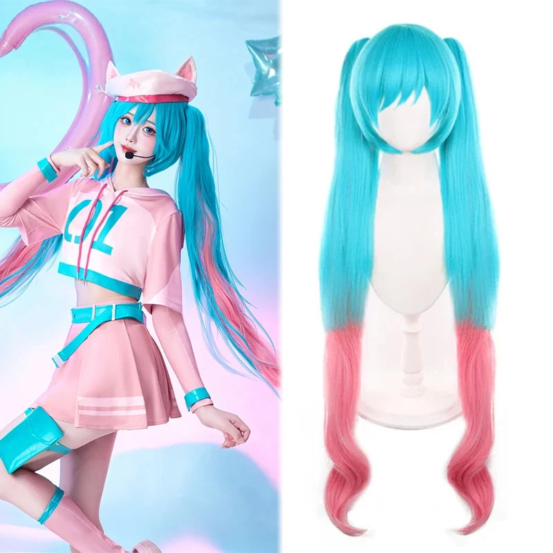 40inch Pink to Blue Mix Long Straight Synthetic Wig – Heat-Resistant Cosplay & Gaming Style