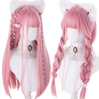 Heat-Resistant Synthetic Pink Cosplay Wig with Bangs – Long Straight 24 Inch Wig for Women