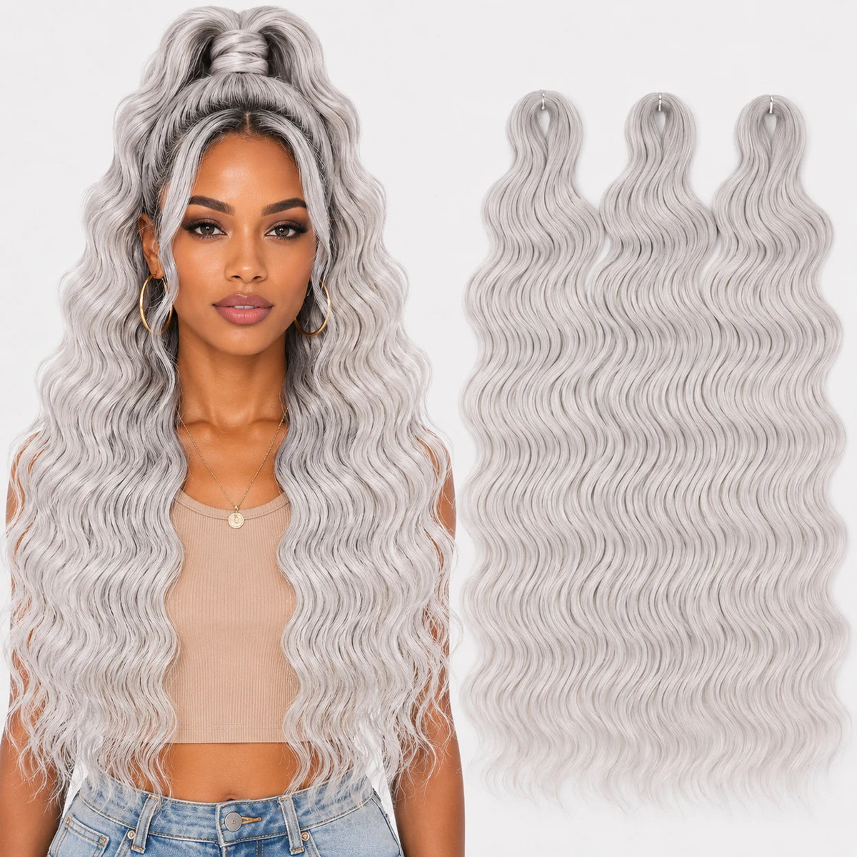 24 Inch Loose Deep Wave Crochet Braiding Hair Ombre Blonde Synthetic Deep Curly Twist Hair Extensions for Women