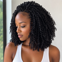 Model wearing Small Spiral Curl Human Hair for Crochet Braids – Natural Black in detail lifestyle view