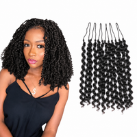 Small Spiral Curl Human Hair for Crochet Braids – Natural Black with model and hair product on white background