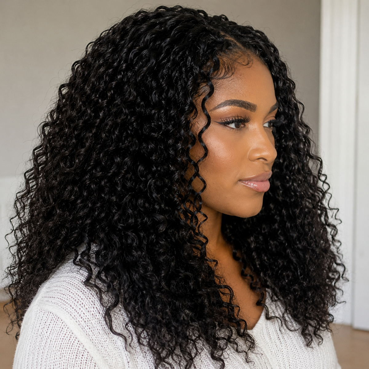 Model wearing Water Wave Human Hair for Crochet Braids – Pre-Separated in detail lifestyle view