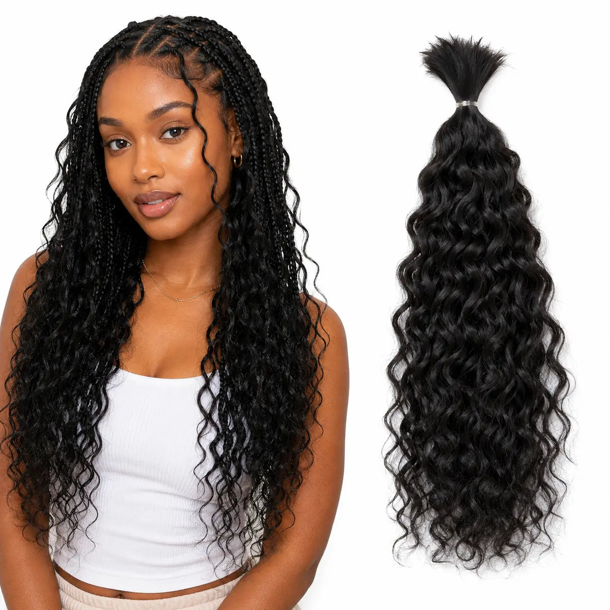 Water Wave Virgin Human Hair Bulk for Boho Braids – No Weft