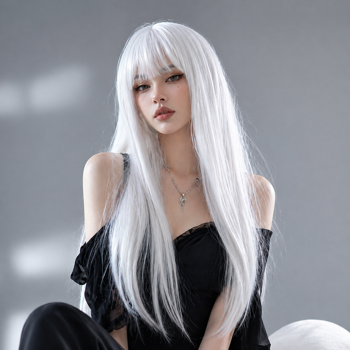 Long Straight Synthetic Wig with Bangs for Cosplay & Daily Wear