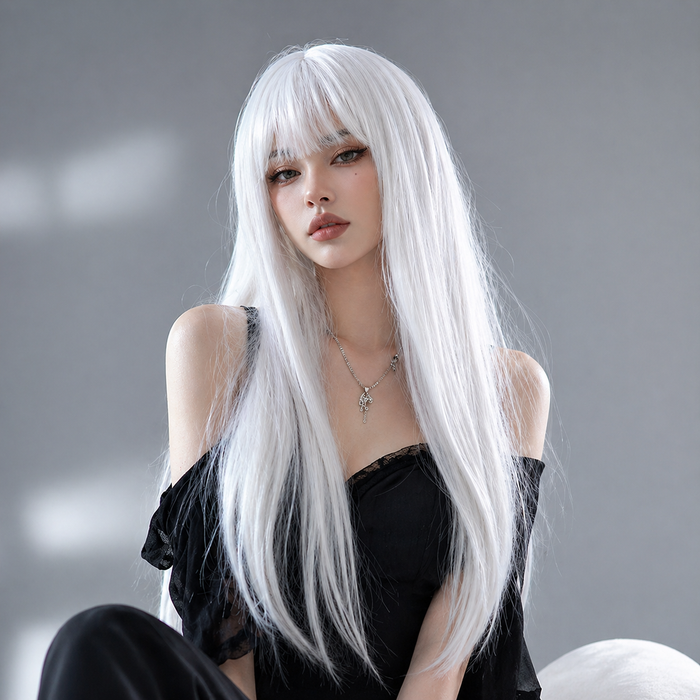 Long Straight Synthetic Wig with Bangs for Cosplay & Daily Wear