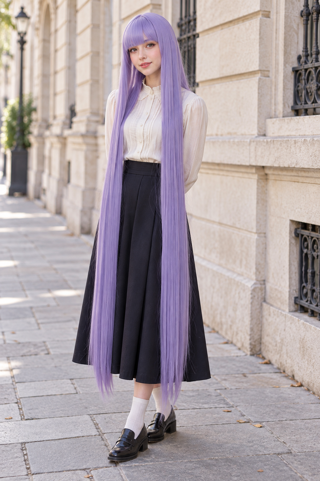 WIGMFG 150cm straight cosplay wig lifestyle styling view