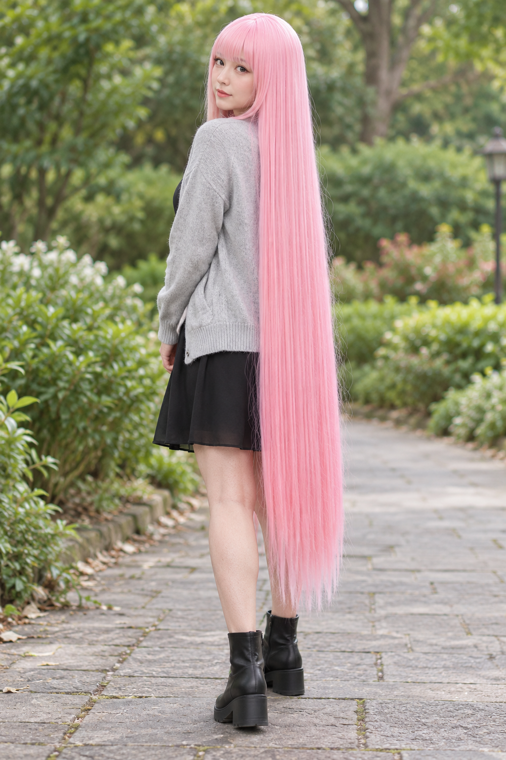 WIGMFG 150cm straight cosplay wig lifestyle styling view