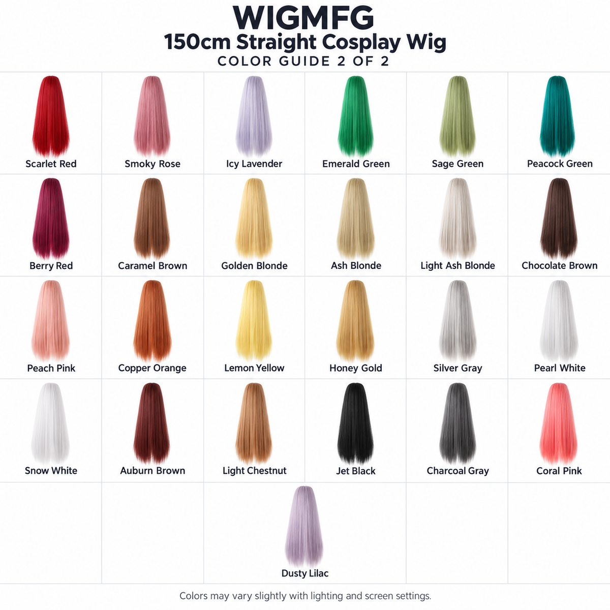 WIGMFG 150cm straight cosplay wig color guide