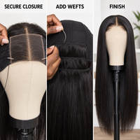 Illustrative install for straight human hair closure sets and samples