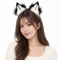 Black and white ears worn by model on white background