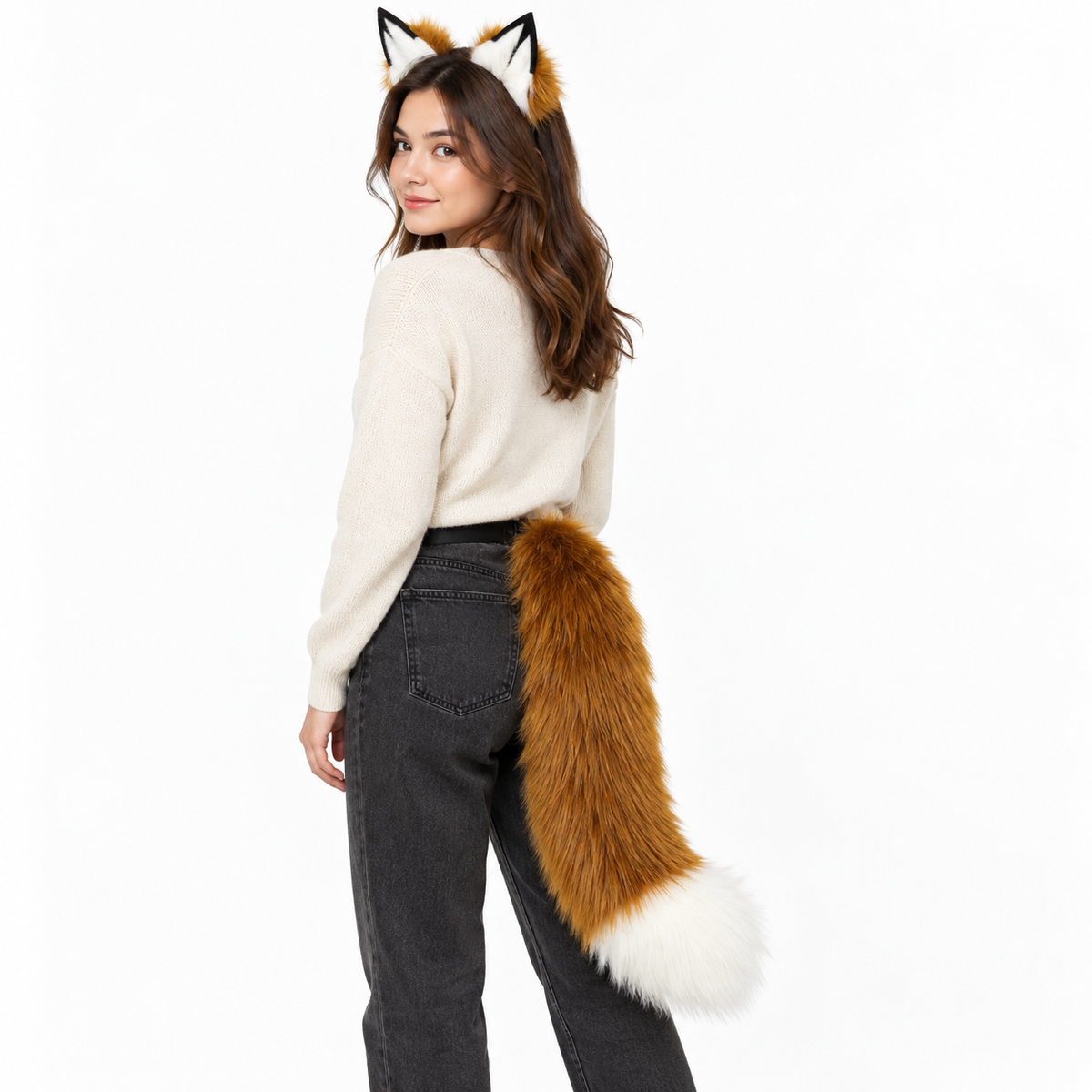Russet brown set worn by model on white background