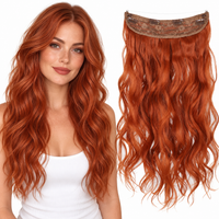 20-Inch Wavy Synthetic Halo Hair Extension with Clips – halo-copper – model and matching hair extensions