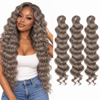 Black model and three 24 inch water wave hair pieces in Ash Taupe (56A)