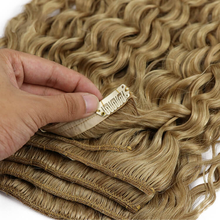 10-30inch  Remy Human Hair Clip In Hair Extensions Water Wave Golden Blonde 100 gram
