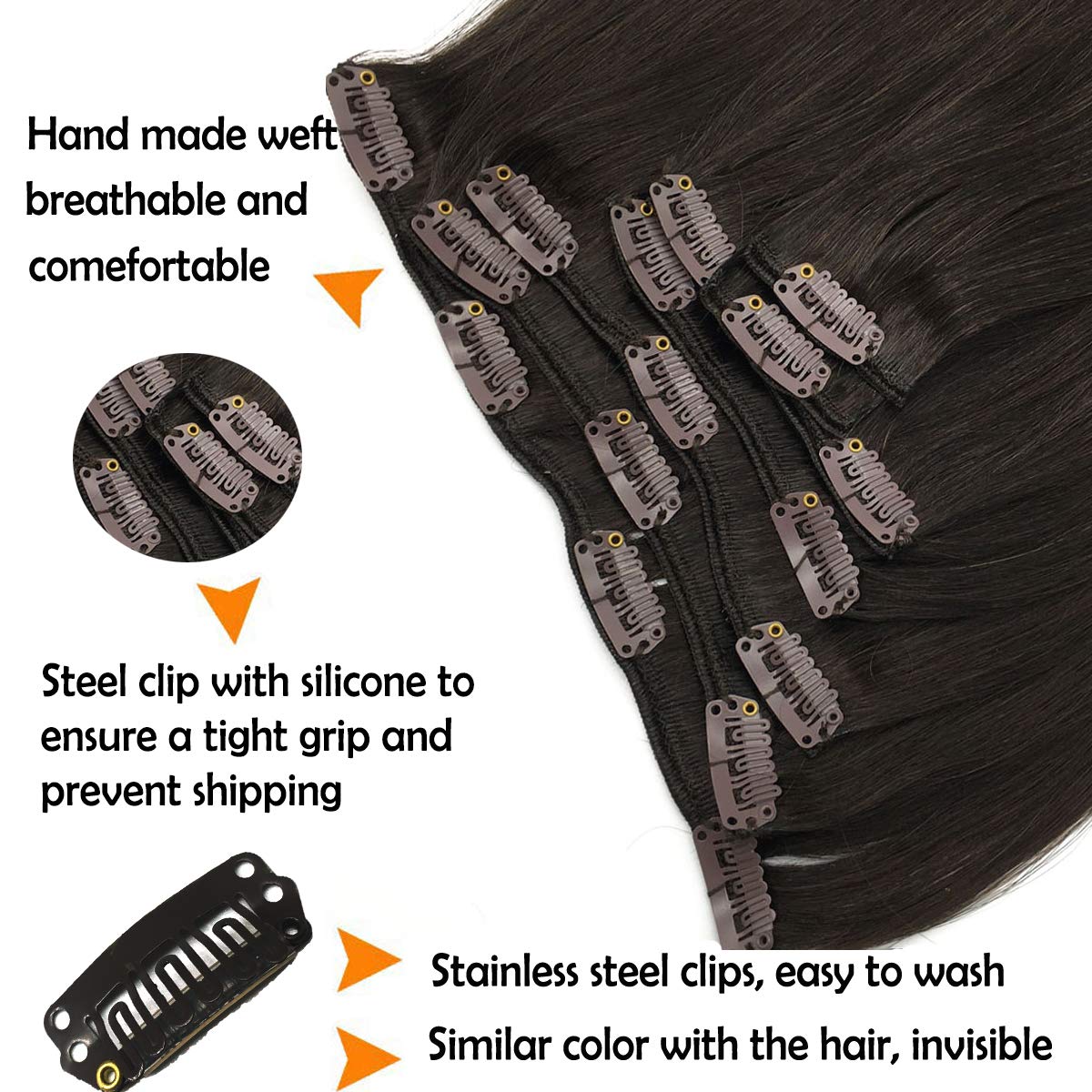 20 Inch 7pcs Clip in Hair Extensions Chocolate Brown