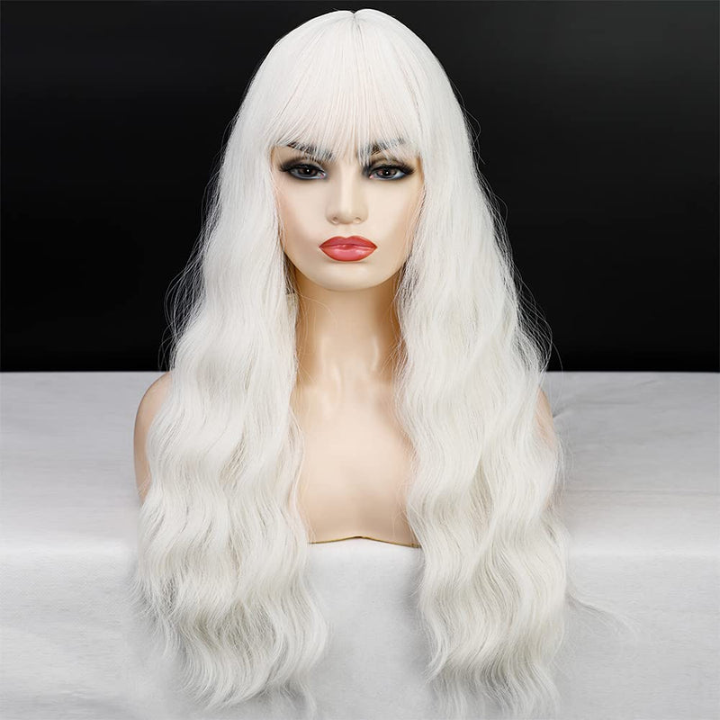 White wig with bangs Synthetic long white wigmfg