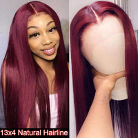 Burgundy13x4 Lace Front Human Hair Wig Pre Plucked with Baby Hair 99J Color WIGMFG