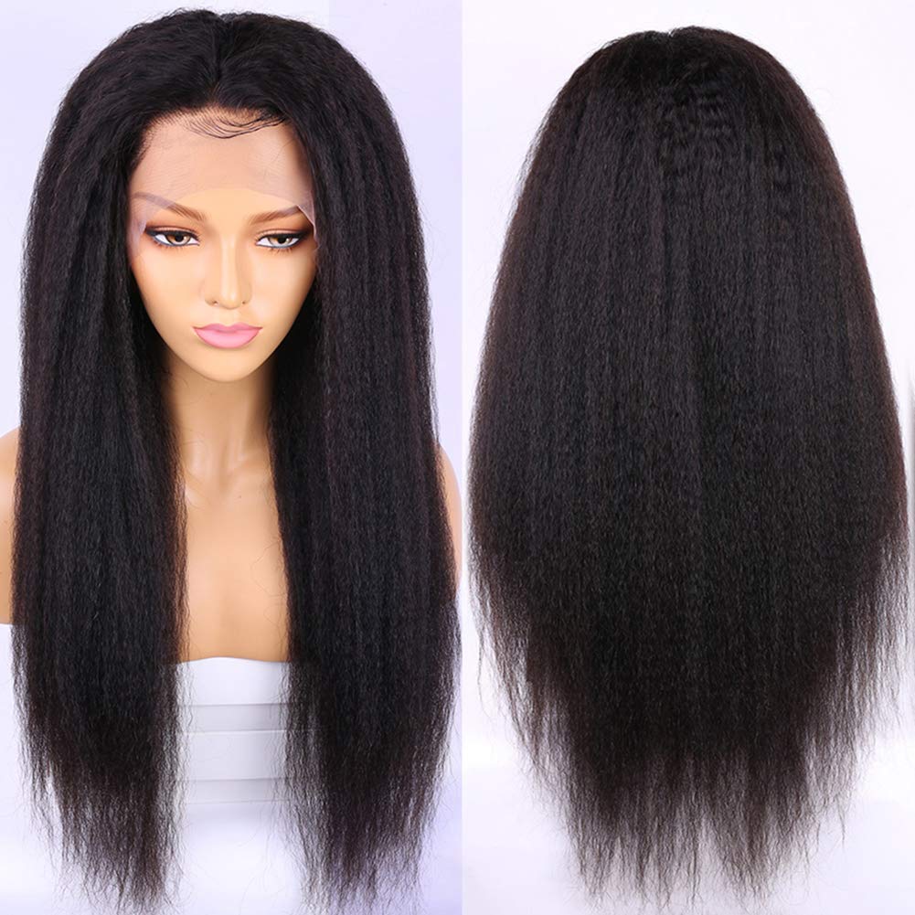 Kinky Straight Yaki Human Hair Lace Front Wigs