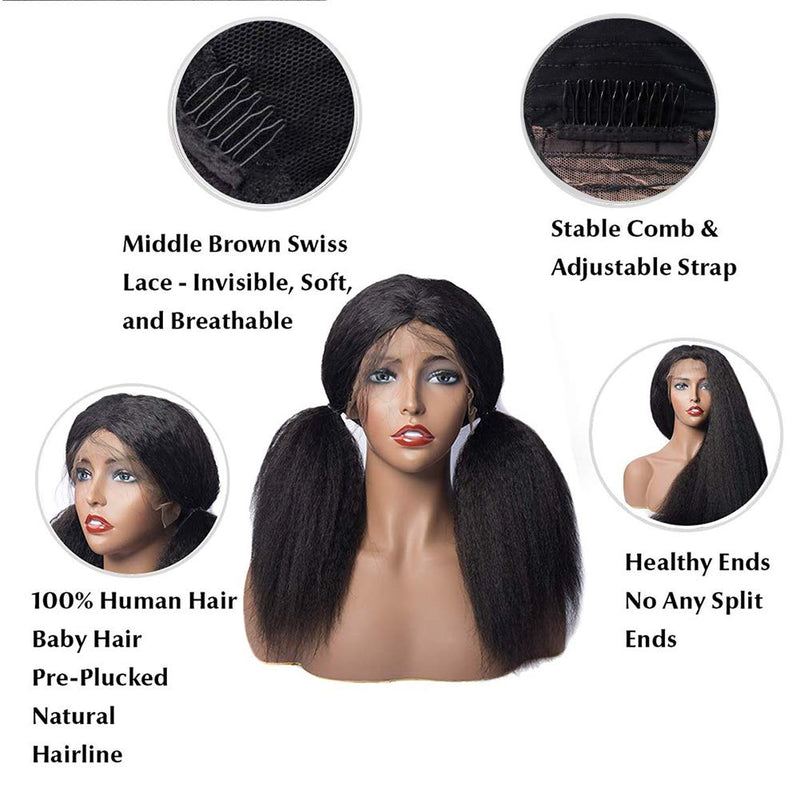 Kinky Straight Yaki Human Hair Lace Front Wigs