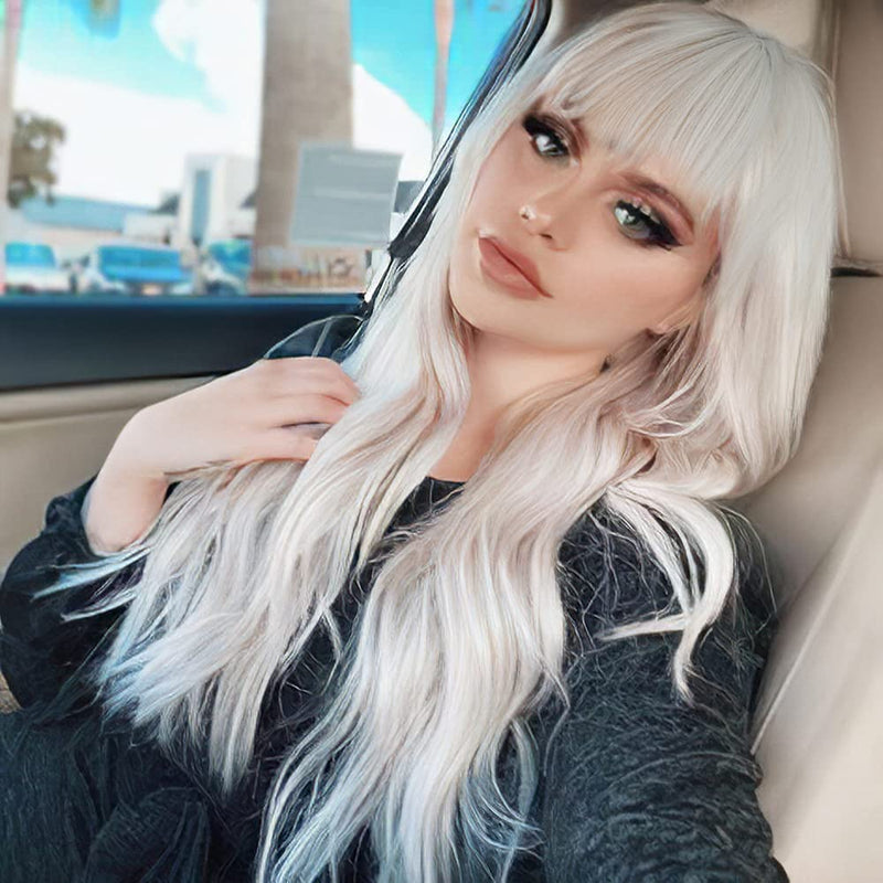 White wig with bangs Synthetic long white wigmfg
