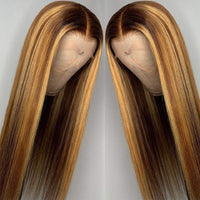 4*4 Highlight Wig Brown Colored Human Hair Wigs for Women Ombre Straight Lace Front Wig