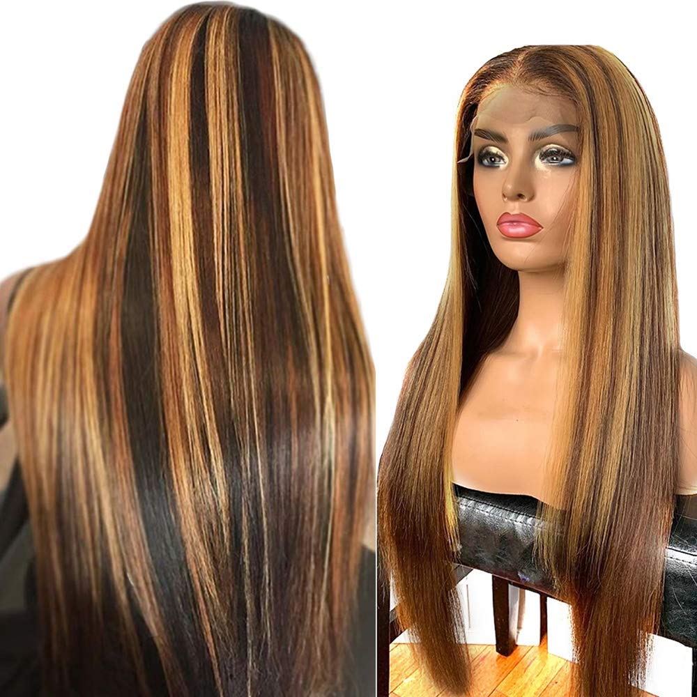 Lace Front Wig Highlight Wig Brown Colored Human Hair Wigs
