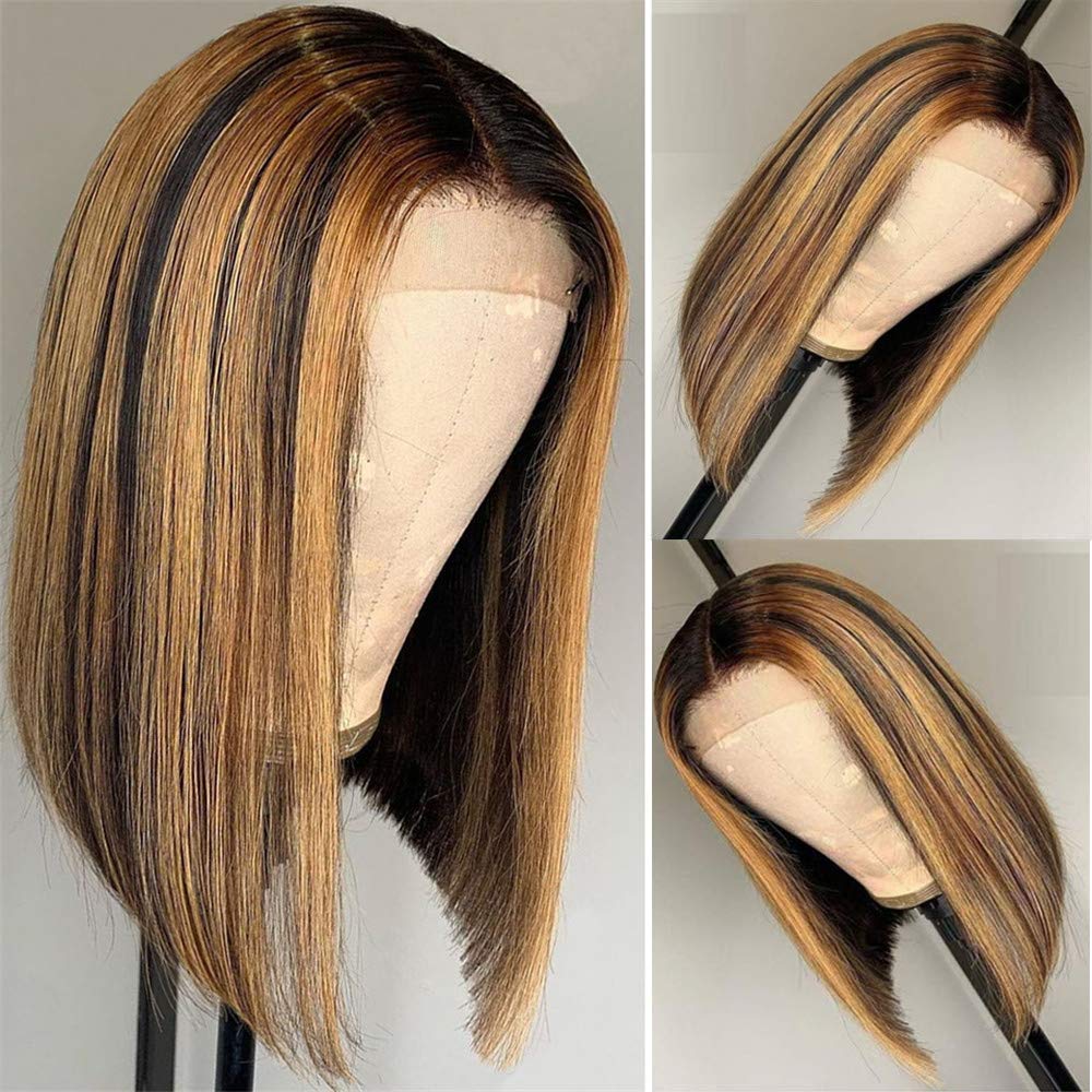 13x4x1 T Part Wigs 4/27 Highlight Ombre Lace Front Wigs Human Hair Colored Human Hair Bob
