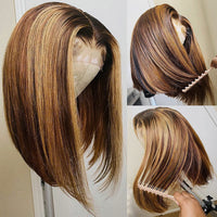 4*4 Highlight Wig Brown Colored Human Hair Wigs for Women Ombre Straight Lace Front Wig