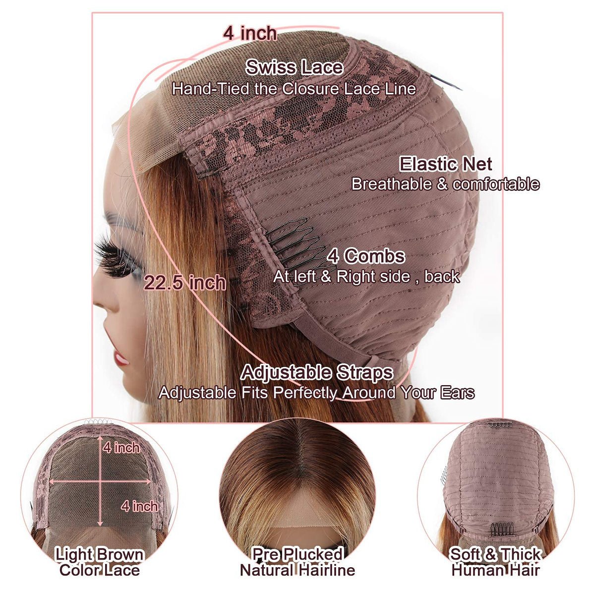 Lace Front Wig Highlight Wig Brown Colored Human Hair Wigs