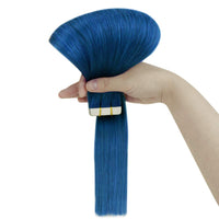 Blue Tape in Hair Extensions Remy Human Hair 16 Inches Invisible Hair Extensions Tape in for Woman 25g