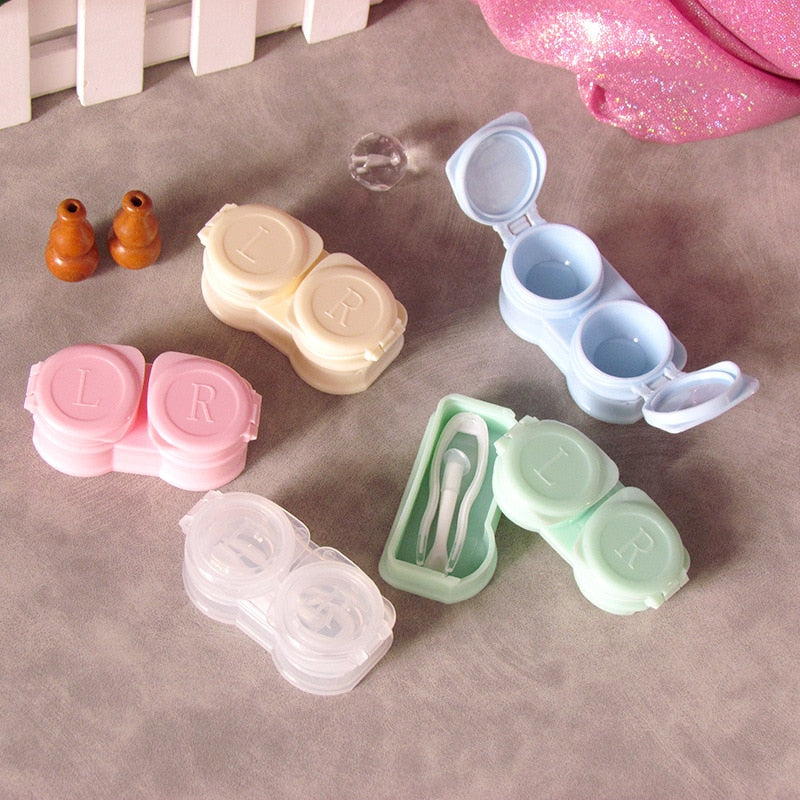 Macarons Press Clamshell Include Tweezers Suction Set Portable Contact Lens Box for Women Travel Contact Lenses Case
