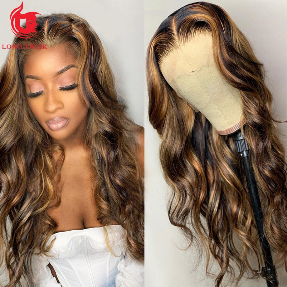 13x4x1 T Part Highlight Wigs Human Hair Honey Blonde P4/27 Body Wave Lace Front Wigs Human Hair Wigs for Black Women Pre Plucked