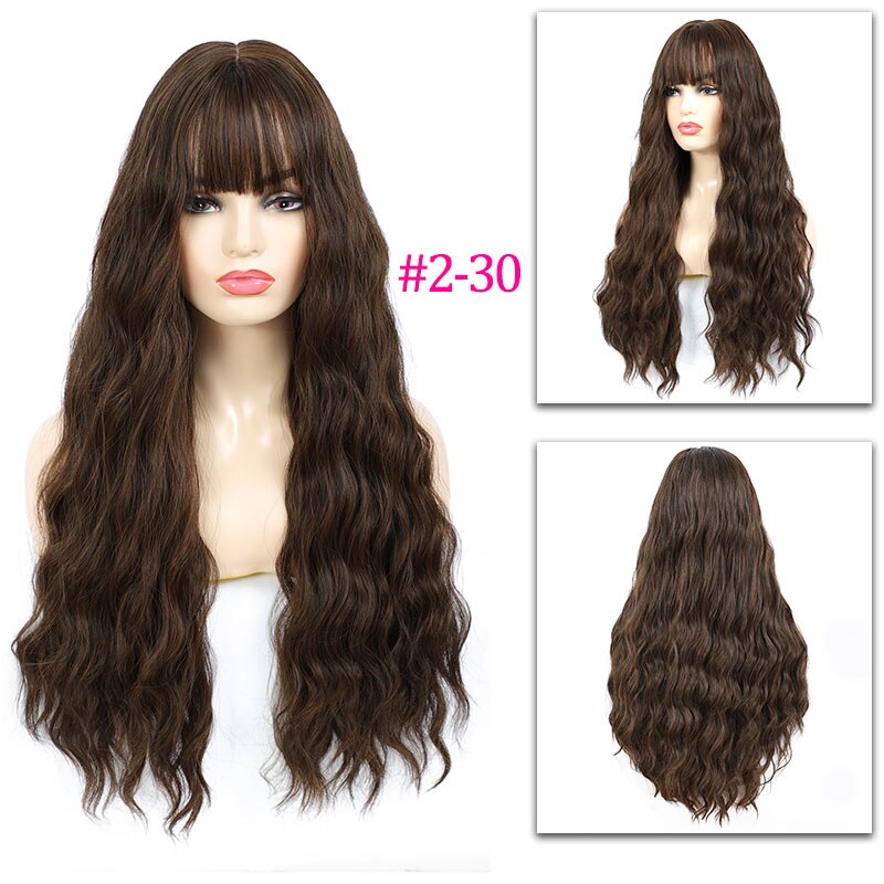 Long Synthetic Hair Wigs With Bang 26Inches Water Wave Curly Hair
