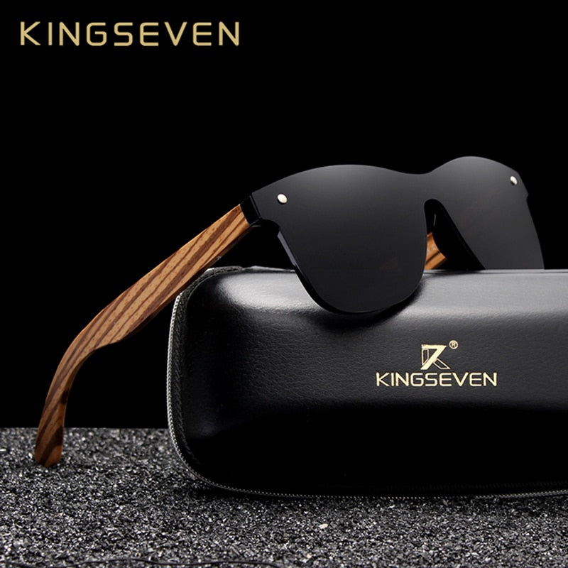 KINGSEVEN 偏光スクエアサングラス男性女性ゼブラ木製フレームミラーフラットレンズ駆動 UV400 眼鏡