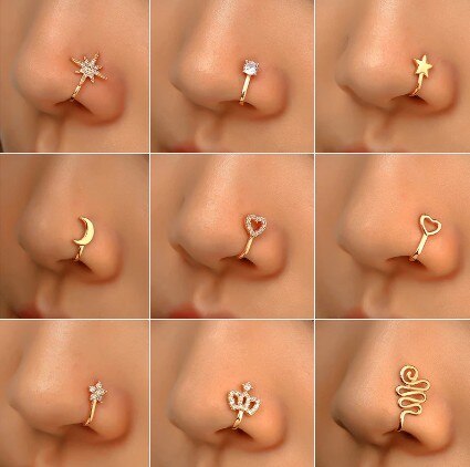 1 個銅線スパイラルフェイクピアス鼻リングゴールドシルバーカラークリップ鼻リングも耳クリップカフジュエリーにすることができます