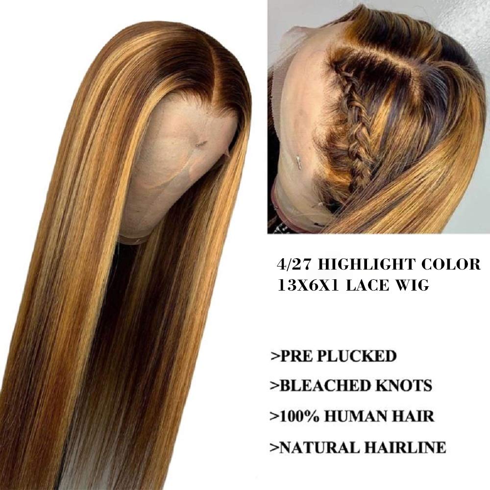 Honey Blonde P4/27 Body Wave T Part Lace Front Wigs Human Hair Wigs