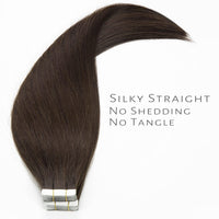 16 inch Human Hair Extensions Tape in Hair Natural Black Balayage PU Skin Weft Color #2 Darkest Brown