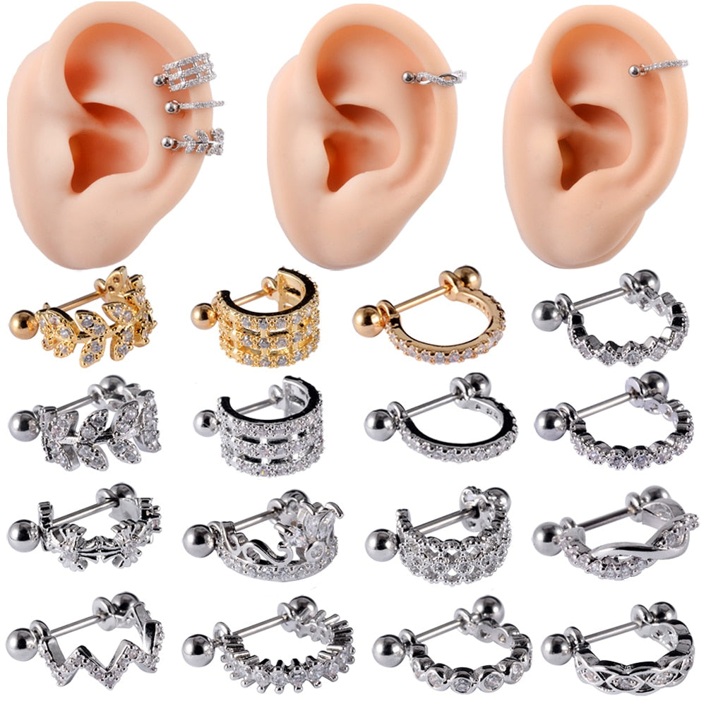 1 個サージカルスチールバーベル CZ フープ耳珠軟骨ヘリックスイヤリング耳スタッド耳カフルーク女性ローブピアスジュエリー