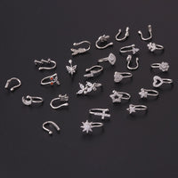 2022 New 1Pc Fake Piercing Clip Nose Ring Cuff Body Jewelry for Women Trend Ear Cuffs Heart Star Flowers Butterfly Clip Rings