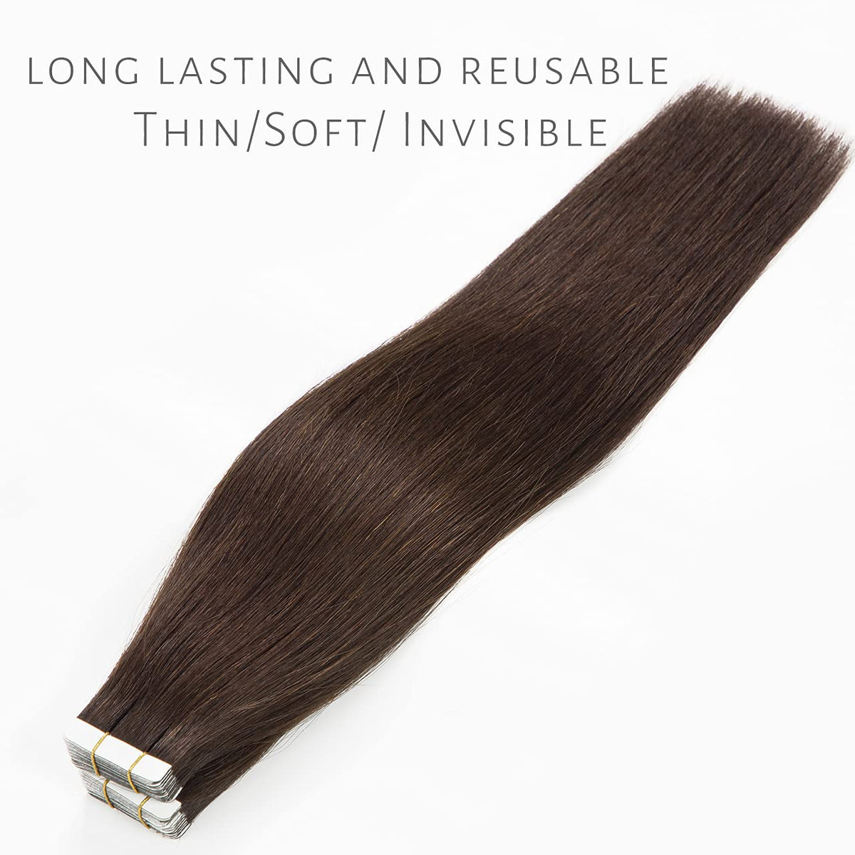 16 inch Human Hair Extensions Tape in Hair Natural Black Balayage PU Skin Weft Color #2 Darkest Brown