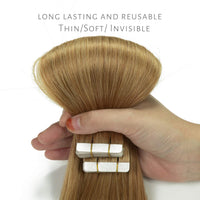 16 inch Strawberry Blonde Seamless Remy Tape in Natural Balayage PU Skin Weft